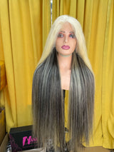 NEW Raw Hair Straight 613 Blonde Mix 1B Natural Black Highlight HD Lace Frontal & Closure Wig