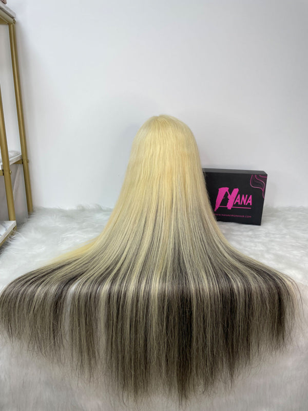 NEW Raw Hair Straight 613 Blonde Mix 1B Natural Black Highlight HD Lace Frontal & Closure Wig