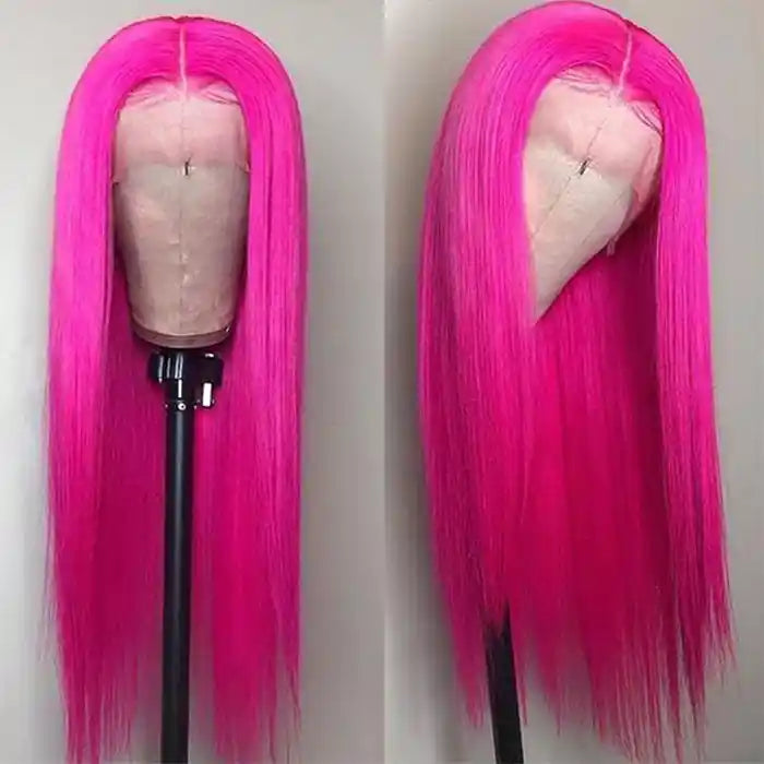 Hot Pink Straight Human Hair Wigs
