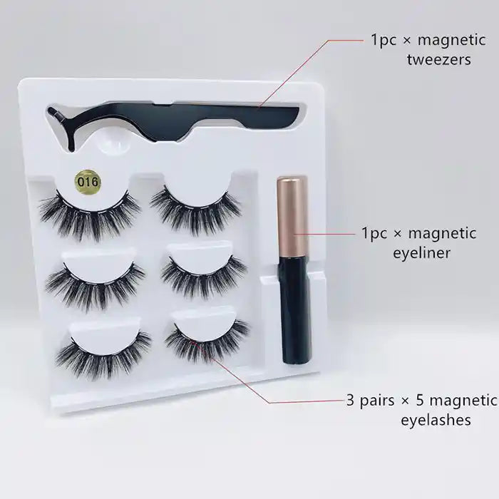 Magnetic Eyelashes with Eyeliner and Tweezer 3 Pairs