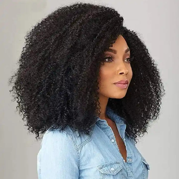 Raw Human Hair Wigs Afro Curly V Part Wig