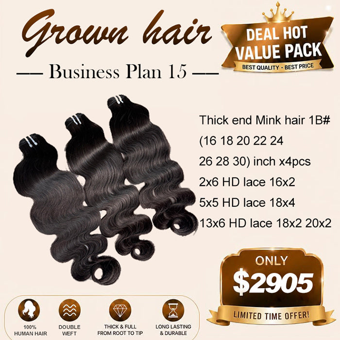 Top quality 100% Human Hair Thick end mink Hair Bundles Deal 15