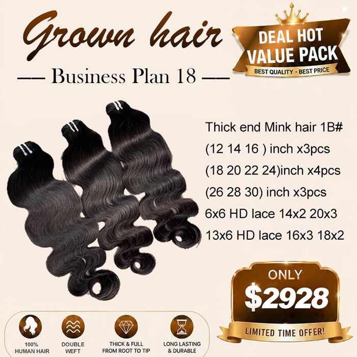 Top quality 100% Human Hair Thick end mink Hair Bundles Deal 18
