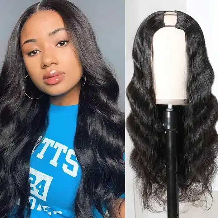 Raw/Virgin Hair Wavy U/V Part Wig Beginner Friendly 0 Skill Needed Body Wave V/U Part Wig