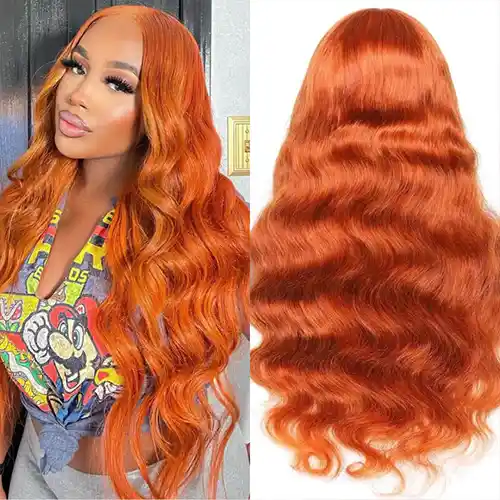 Virgin Ginger Orange Color Body Wave Frontal Wig Ginger Wavy Closure Wig