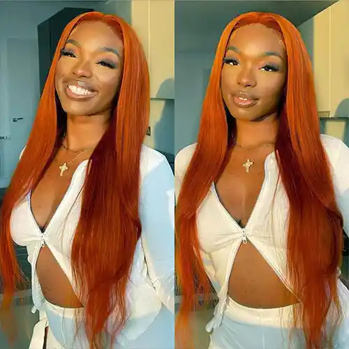 Virgin Ginger Orange Straight Pre Plucked Wig Lace Frontal Wig Silky Ginger Straight Color Wigs