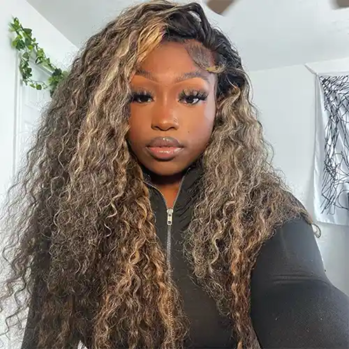 Virgin Water Wave Highlight Wig 13x4/13x6 HD Lace Frontal Wig #4/27 Piano Color Natural Wave Wig