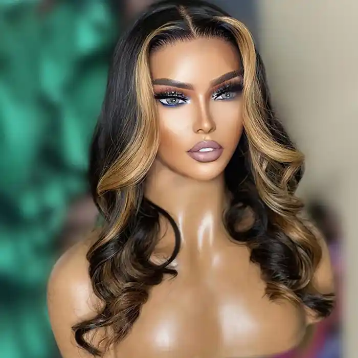 Virgin Loose Wave Skunk Stripe Wig High Light Wig Honey Blonde Skunk Stripe Highlight Colored Wig New Trendy Wigs