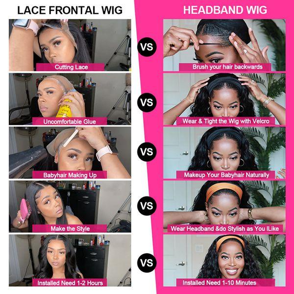Virgin Hair Water Wave Wear And Go Glueless Headband Wigs No-Lace&No-Glue 160% 200% Density Natural Wave Headband Wigs