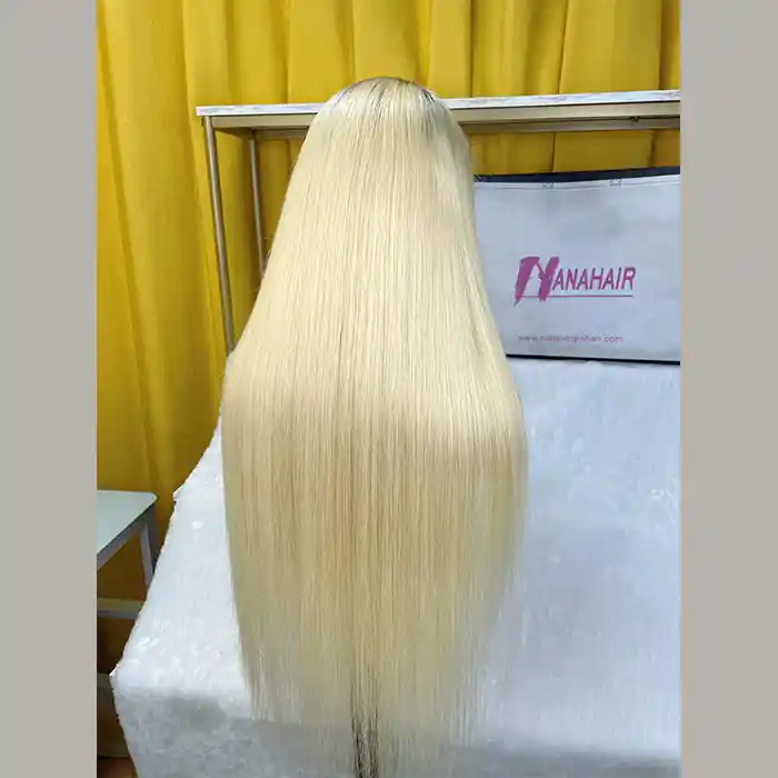 Virgin #1B/613 Blonde Straight Wig With Dark Roots Blond Straight Lace Closure Frontal Wigs