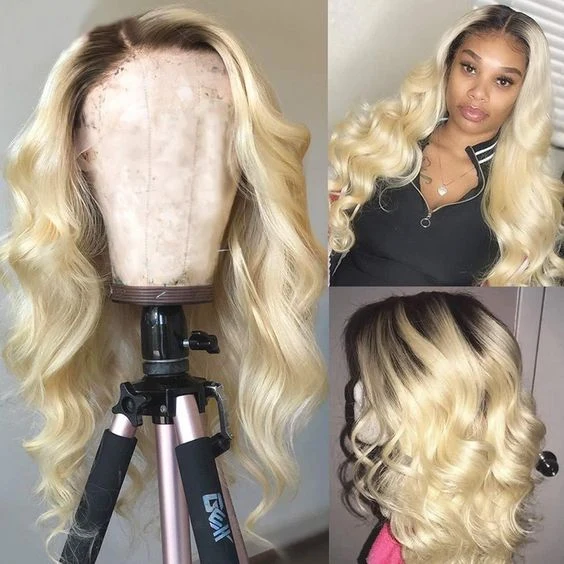 Virgin 1B/613 Body Wave Wig Dark Root 613 Blonde Wig Ombre Blonde Lace Wig