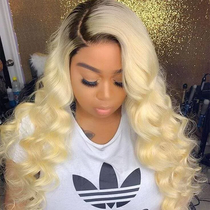 Virgin 1B/613 Body Wave Wig Dark Root 613 Blonde Wig Ombre Blonde Lace Wig