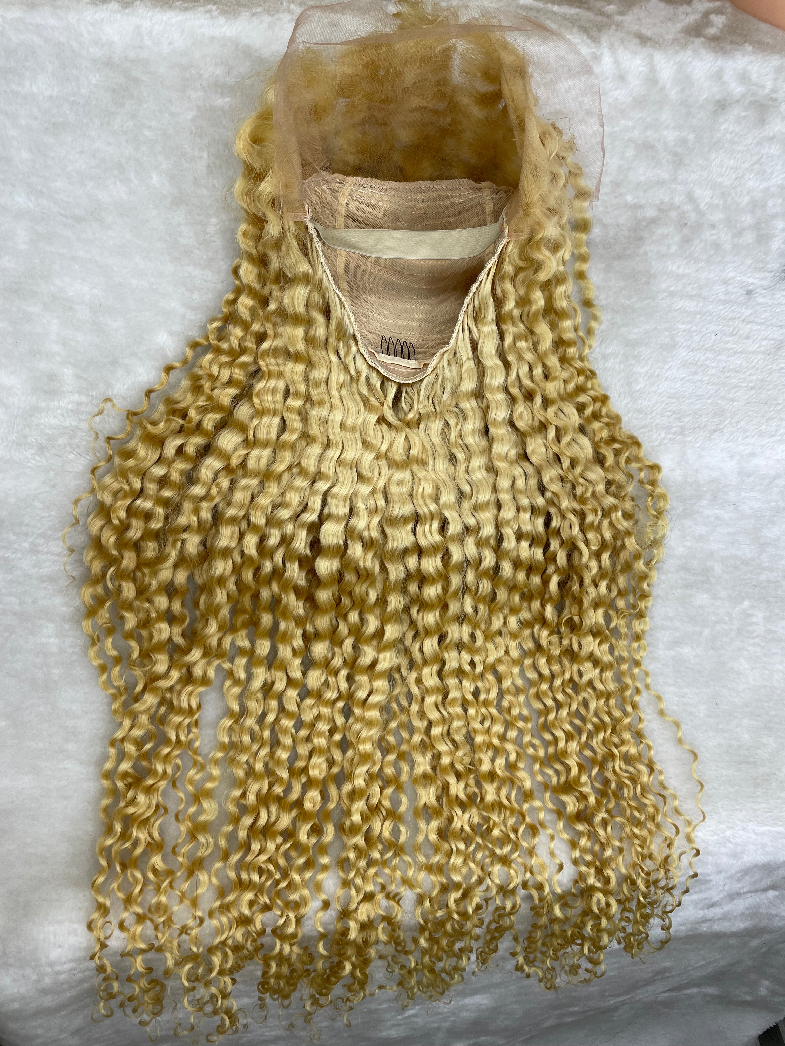  Honey Blonde Hair Deep Wave Frontal Wig 