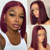 Virgin Hair Straight Full 99J Bob Wig Wine Color Bob Pre-Cut Lace Wigs Flash Sale Blunt Cut