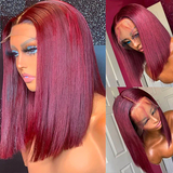 Virgin Hair Straight Full 99J Bob Wig Wine Color Bob Pre-Cut Lace Wigs Flash Sale Blunt Cut