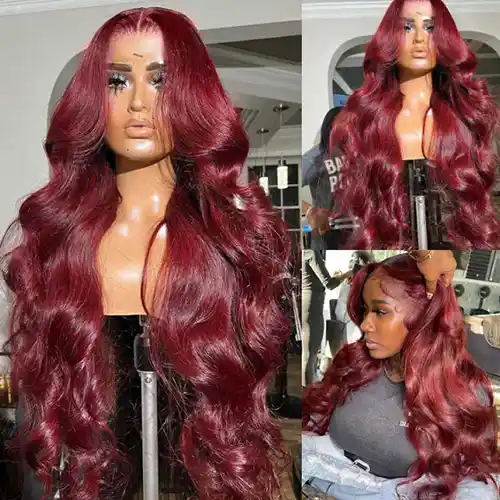Virgin 99J Burgundy Wig Wavy Transparent Frontal Wigs Wine Body Wave HD Wig