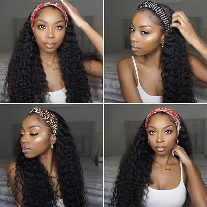 Raw/Virgin Deep Wave Headband Wigs Pineapple Wave Scarf Wig