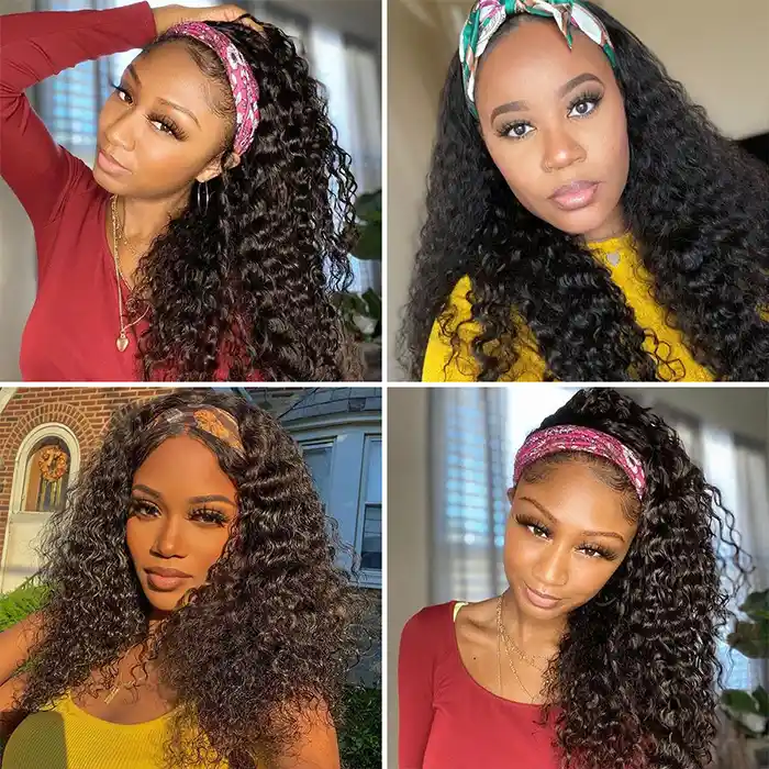 Raw/Virgin Deep Wave Headband Wigs Pineapple Wave Scarf Wig