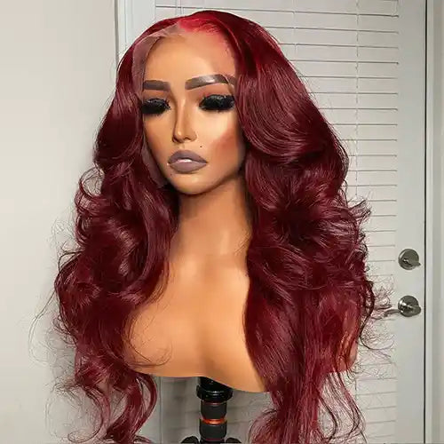 Burgundy Glueless Wig Wavy Hd Lace Frontal Wigs 
