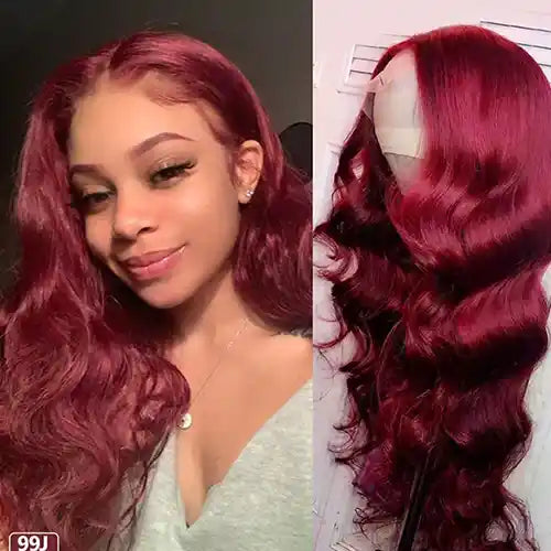 Burgundy Glueless Wig Wavy Hd Lace Frontal Wigs 