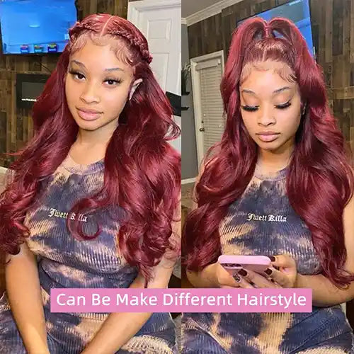 Burgundy Glueless Wig Wavy Hd Lace Frontal Wigs 