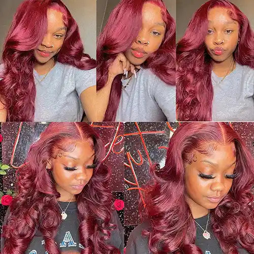 Burgundy Glueless Wig Wavy Hd Lace Frontal Wigs 