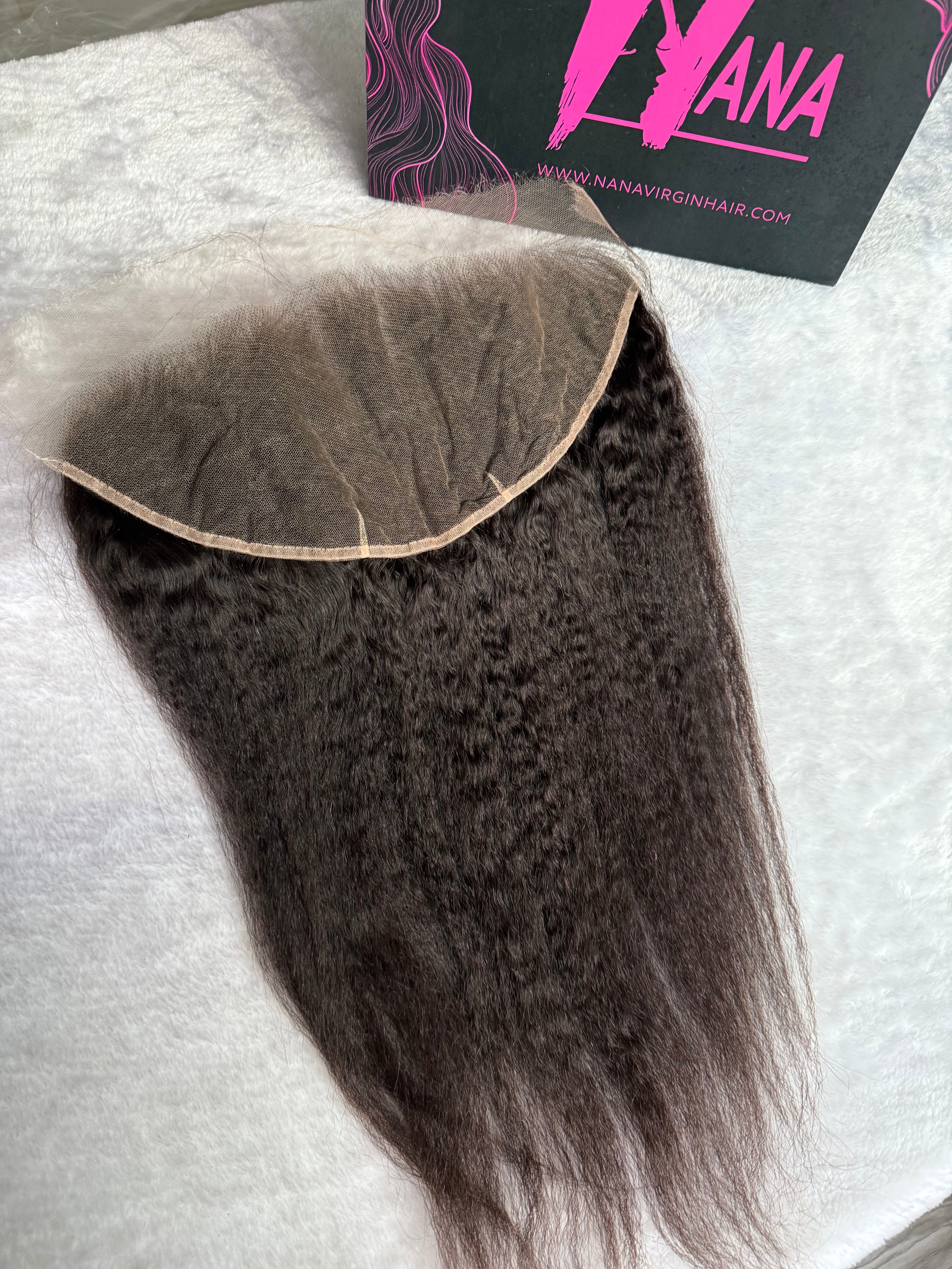 Kinky Straight Human Hair full and thick raw hair lace frontal pre pluced hair line HD and transparent lace 13x4/13x6