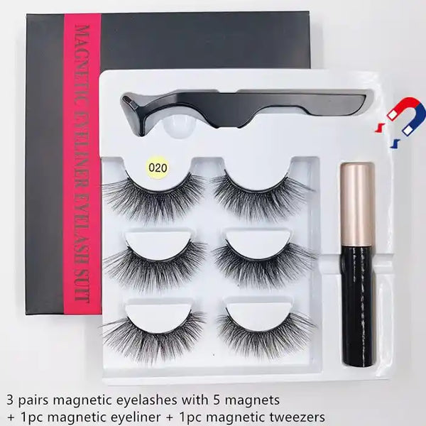 Magnetic Eyelashes with Eyeliner and Tweezer 3 Pairs