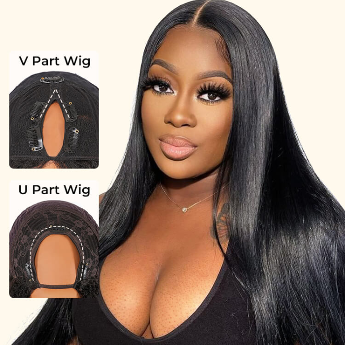 straight V part wig straight u part wig