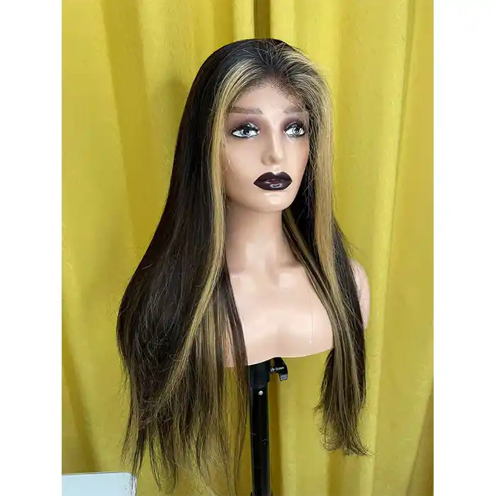 Virgin Skunk Stripe Wig Black Wig With Highlights Straight Lace Frontal Wig With Highlights Streaks In Front
