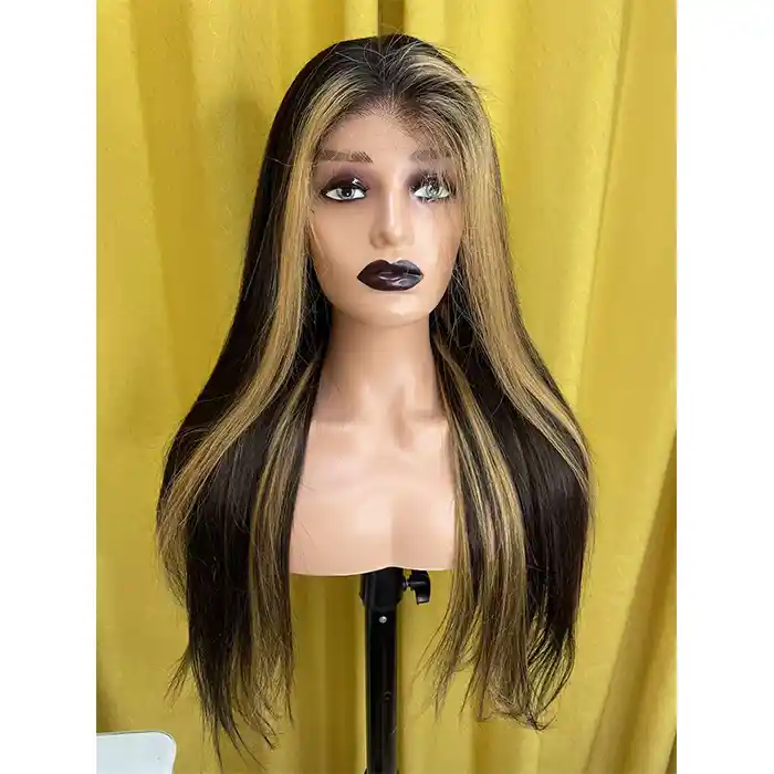 Virgin Skunk Stripe Wig Black Wig With Highlights Straight Lace Frontal Wig With Highlights Streaks In Front