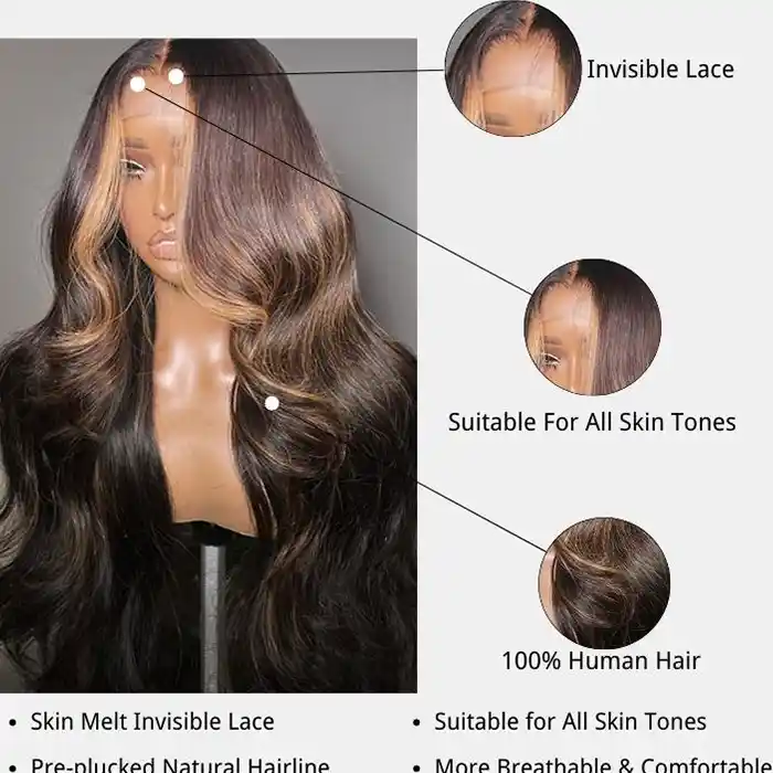 Virgin Skunk Stripe Wavy Wig Highlight in Chocolate Brown Color 13x6/13x4 HD Frontal Wig