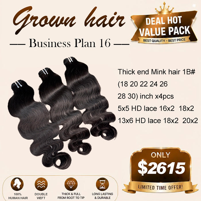 Top quality 100% Human Hair Thick end mink Hair Bundles Deal 16