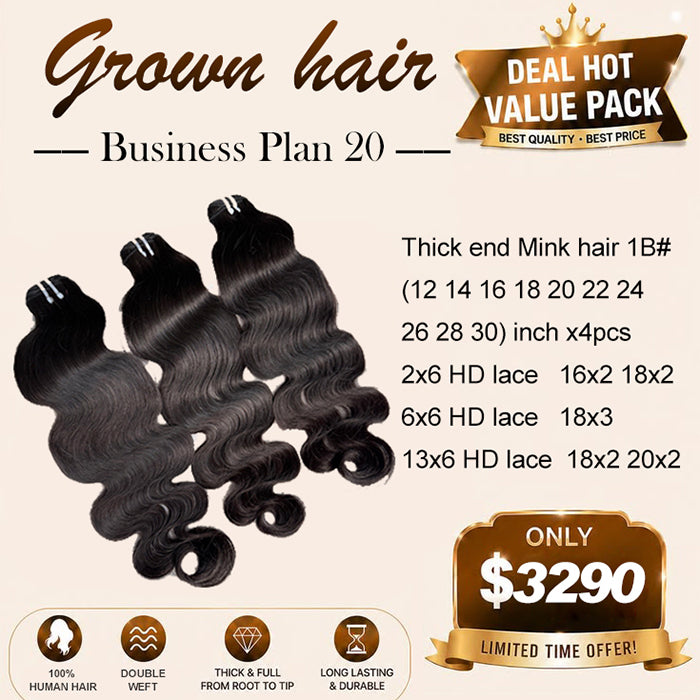 Top quality 100% Human Hair Thick end mink Hair Bundles Deal 20