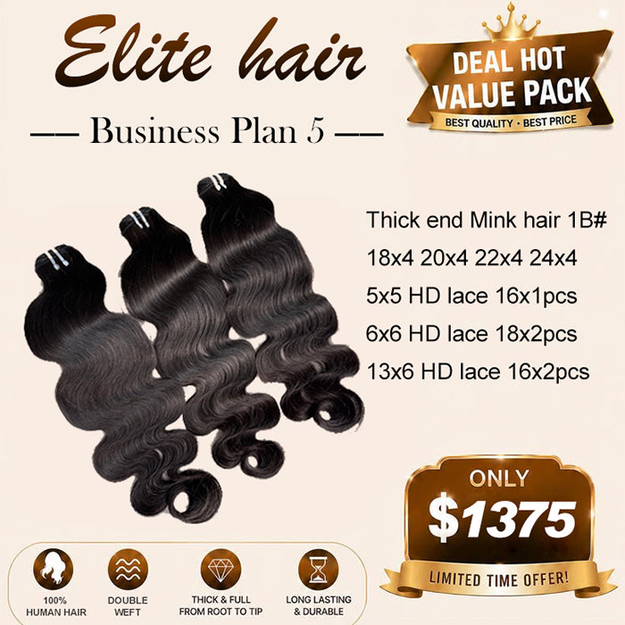Top quality 100% Human Hair Thick end mink Hair Bundles Deal 5