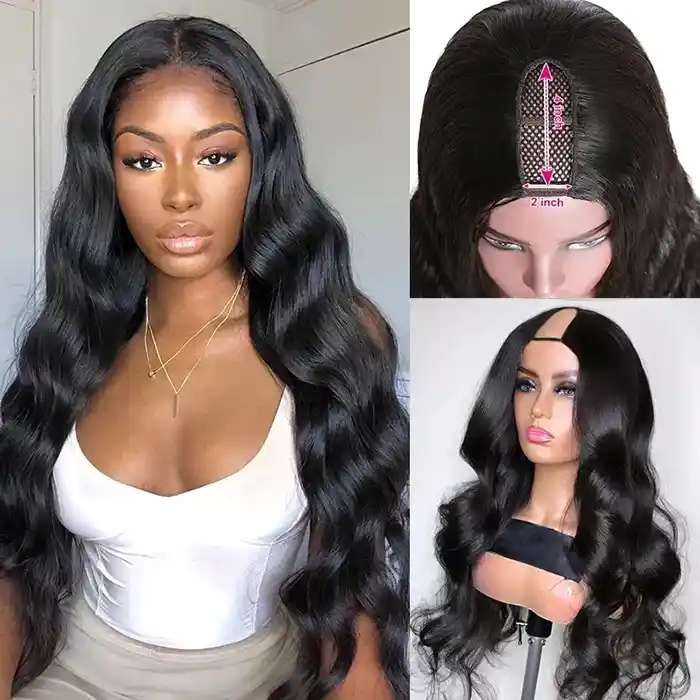 Raw/Virgin Hair Wavy U/V Part Wig Beginner Friendly 0 Skill Needed Body Wave V/U Part Wig