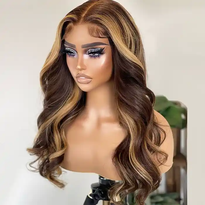 Virgin Body Wave Highlight Wig 13x4/13x6 Wigs Wavy Ombre Honey Blonde Lace Frontal Wig 4/27
