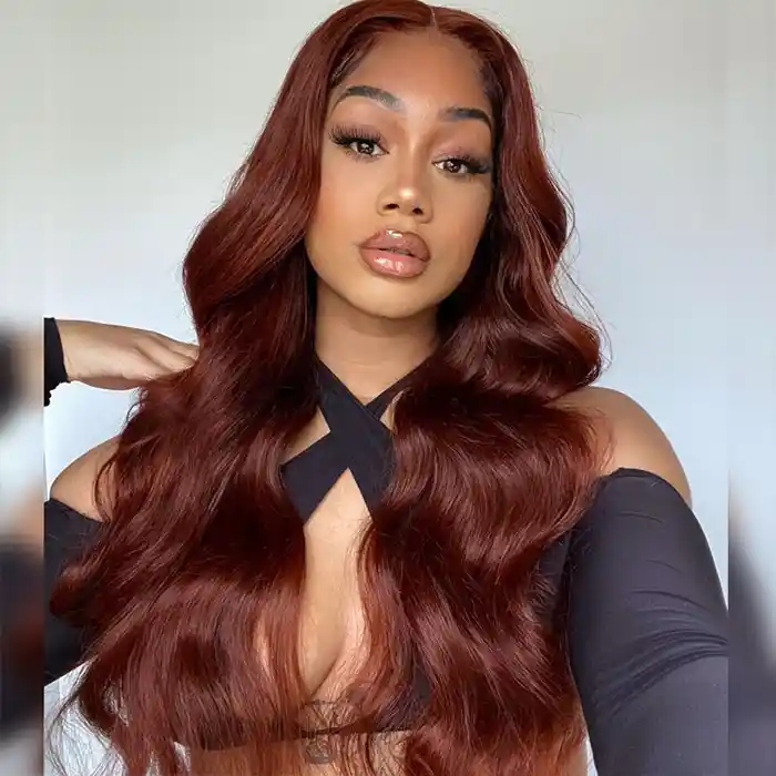 Virgin Reddish Brown Wig Wavy 13x4/13x6 Lace Frontal Wig Body Wave Dark Auburn Copper Color HD Wigs