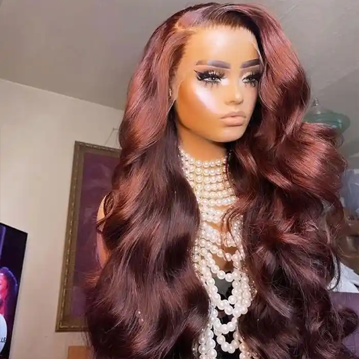 Virgin Reddish Brown Wig Wavy 13x4/13x6 Lace Frontal Wig Body Wave Dark Auburn Copper Color HD Wigs