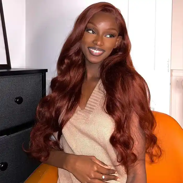 Virgin Reddish Brown Wig Wavy 13x4/13x6 Lace Frontal Wig Body Wave Dark Auburn Copper Color HD Wigs