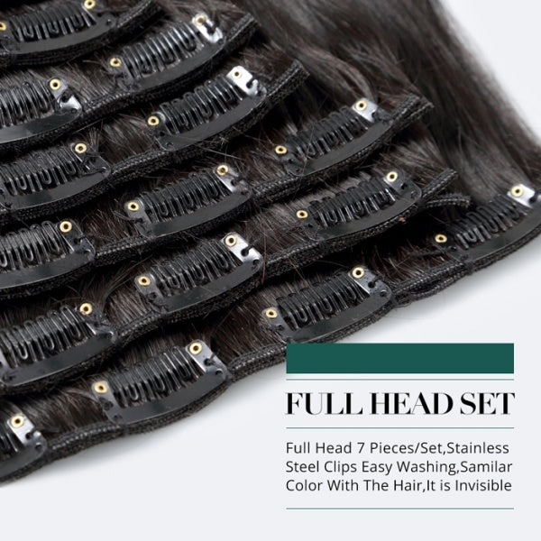 Clip-In human hair Extensions with full head set 