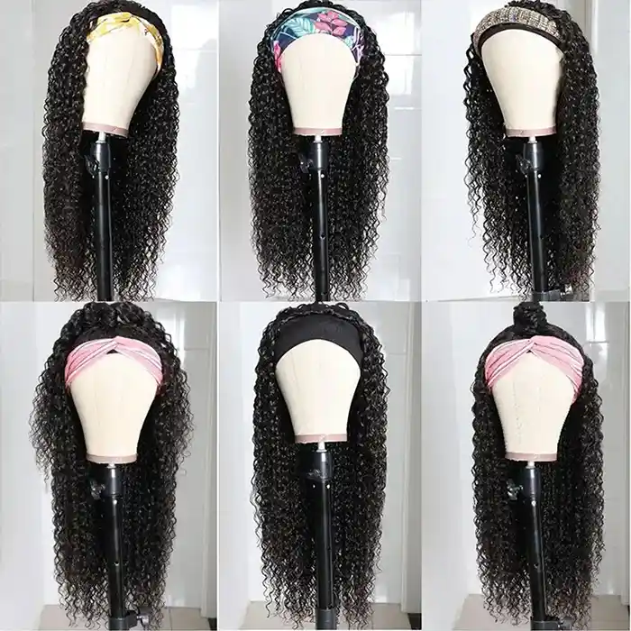 Raw/Virgin Curly Headband Wig Deep Curly No Lace Wig
