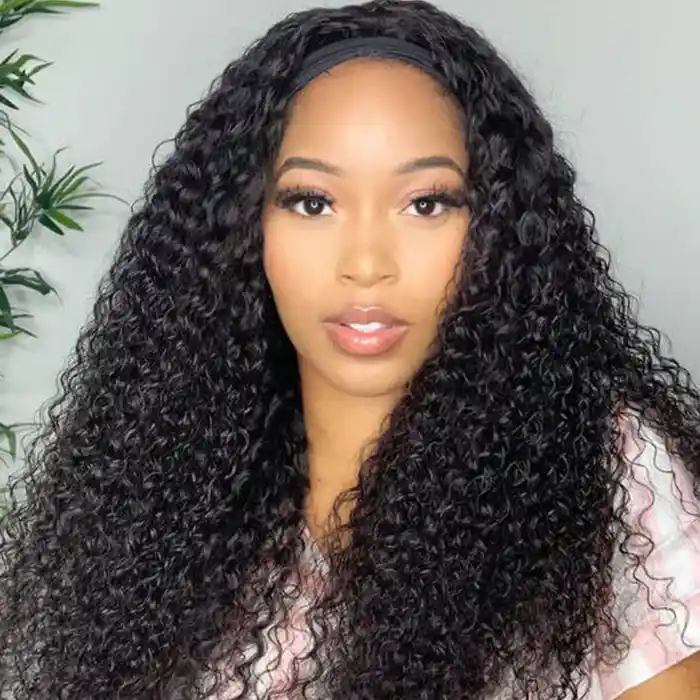 Raw/Virgin Curly Headband Wig Deep Curly No Lace Wig