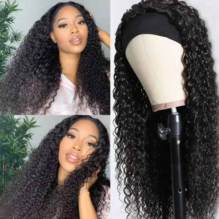 Raw/Virgin Curly Headband Wig Deep Curly No Lace Wig