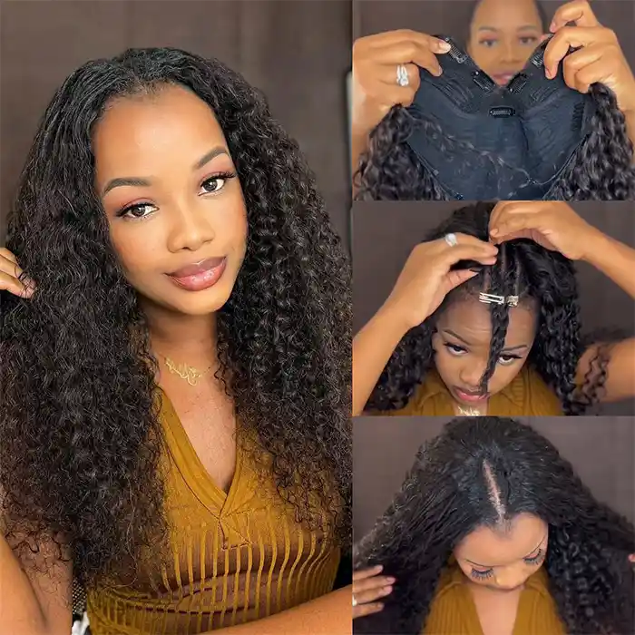 Raw/Virgin Deep Curly V Part Wig Beginner Friendly Natural Scalp Curly U Part Wig