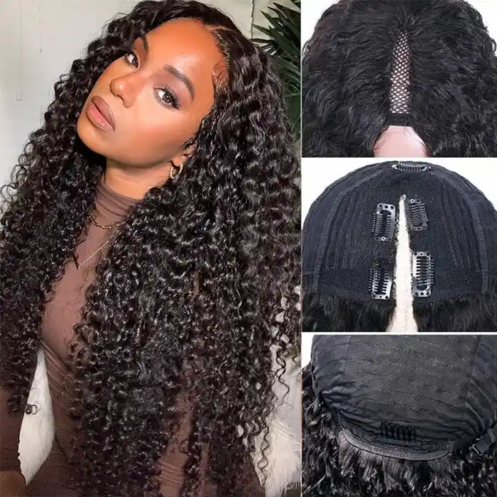 Raw/Virgin Deep Curly V Part Wig Beginner Friendly Natural Scalp Curly U Part Wig
