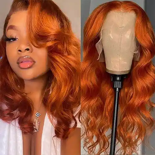 Virgin Ginger Orange Color Body Wave Frontal Wig Ginger Wavy Closure Wig