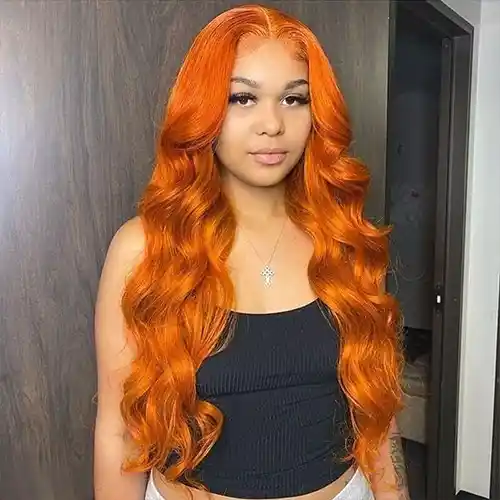 Virgin Ginger Orange Color Body Wave Frontal Wig Ginger Wavy Closure Wig