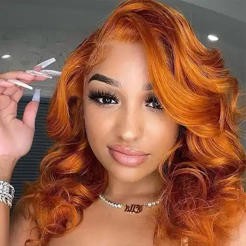 Virgin Ginger Orange Color Body Wave Frontal Wig Ginger Wavy Closure Wig