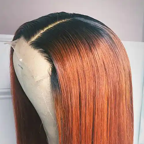 Virgin Ginger Orange Color Lace Frontal Wig Straight Ginger Orange With Dark Root Straight Closure Wig